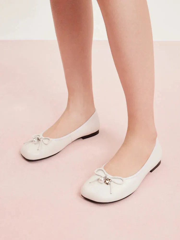 Atomic Heart & Pearl Charm Bow Flats