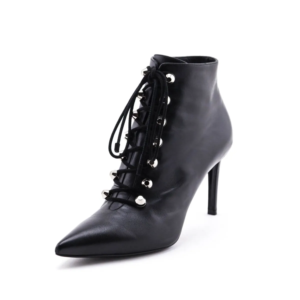 Balenciaga Black Leather Lace up Ankle Boots Size US 9 | EU 39