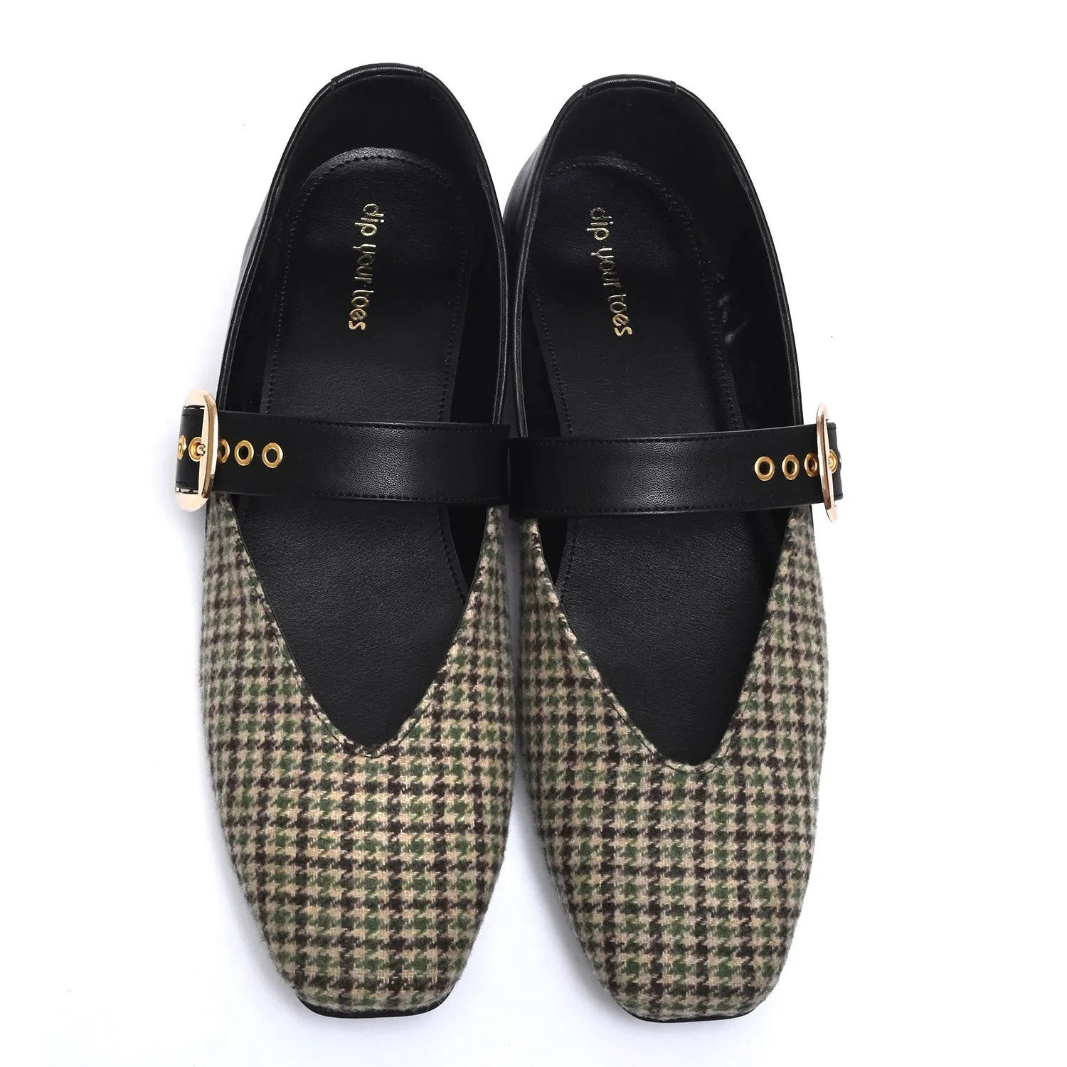 Black Houndstooth Mary Jane Flats