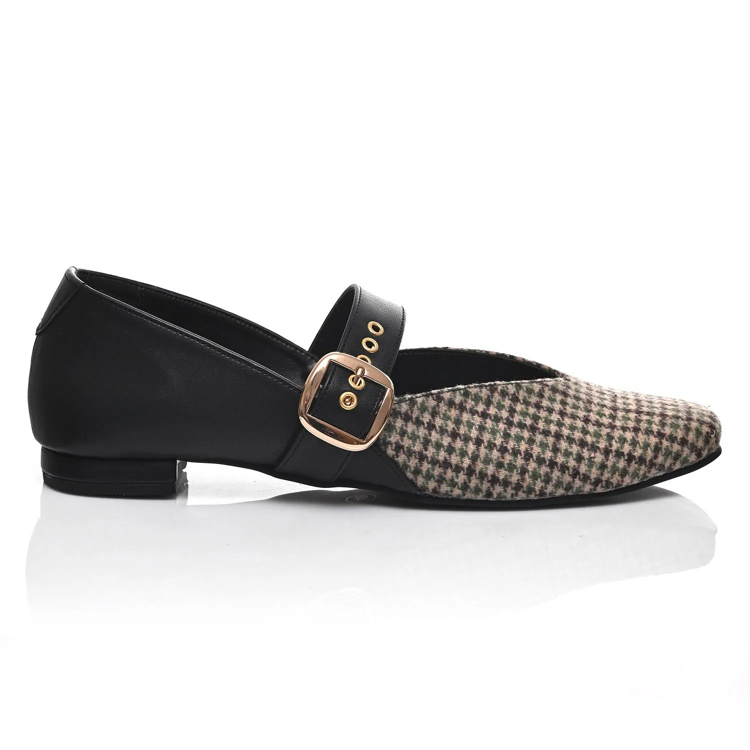 Black Houndstooth Mary Jane Flats