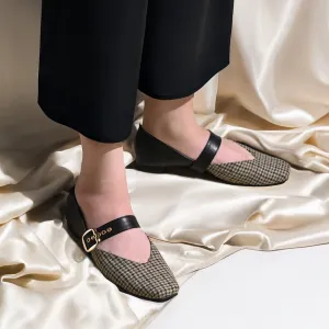 Black Houndstooth Mary Jane Flats