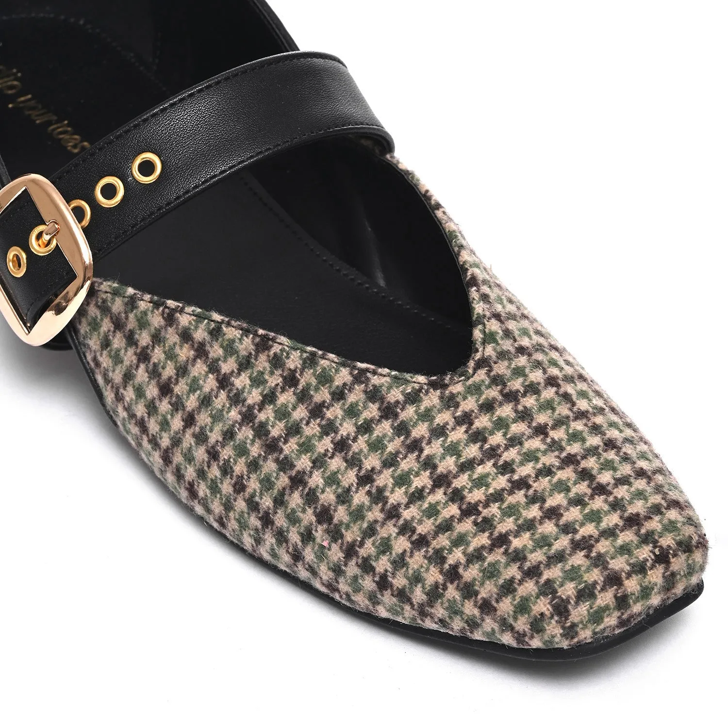 Black Houndstooth Mary Jane Flats