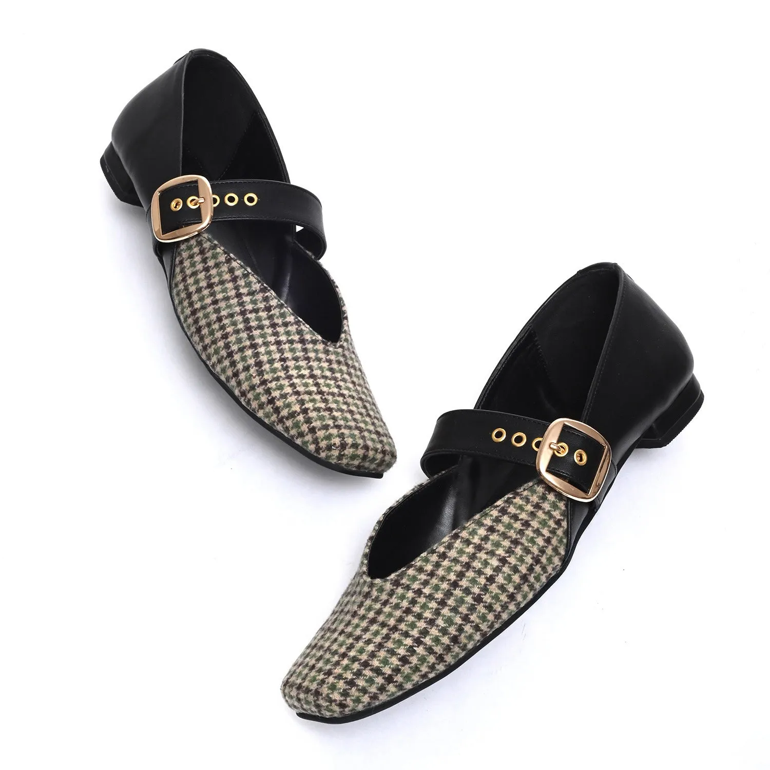 Black Houndstooth Mary Jane Flats
