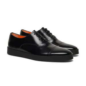 Black Leather Isadora Lace Up Oxford Toe Cap Sneakers - AW24