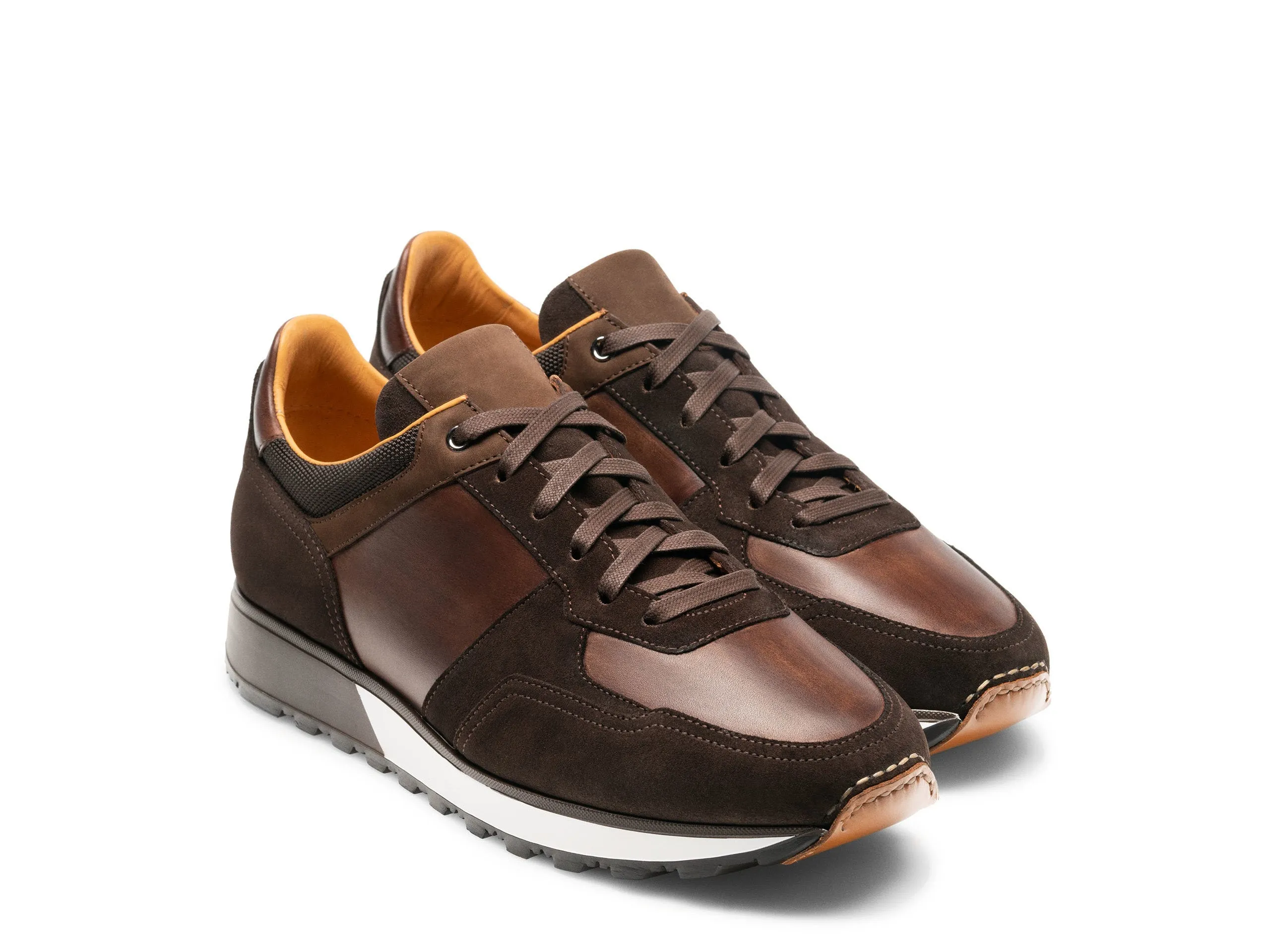 Brown Suede and Leather Nausori Lace Up Running Sneaker Shoes
