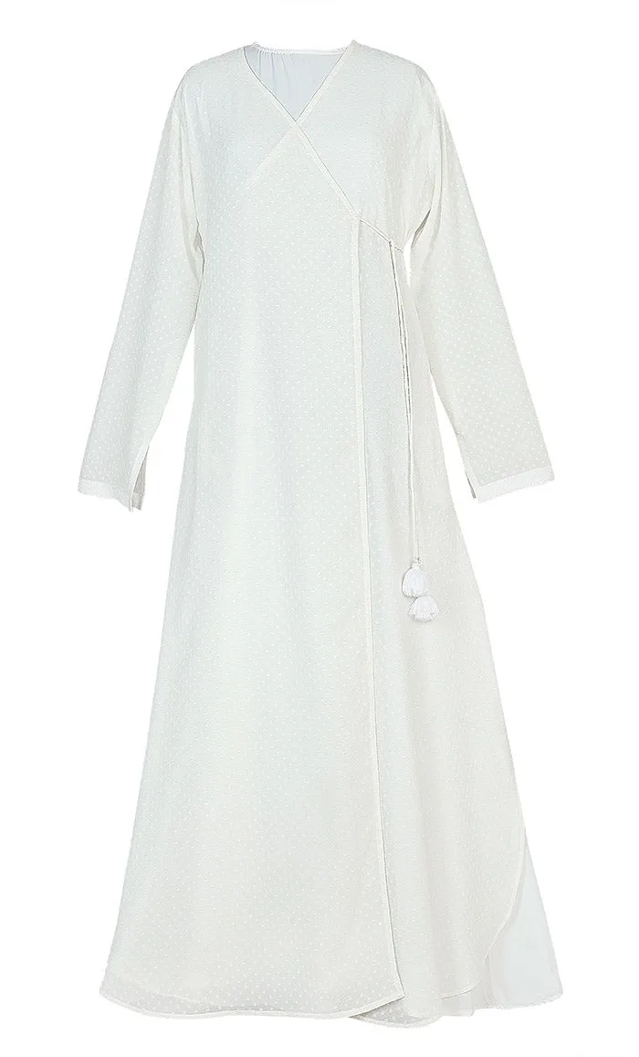 Classic Comfortable Self Printed Angrakha Style Hajj / Umrah Abaya - Final Sale