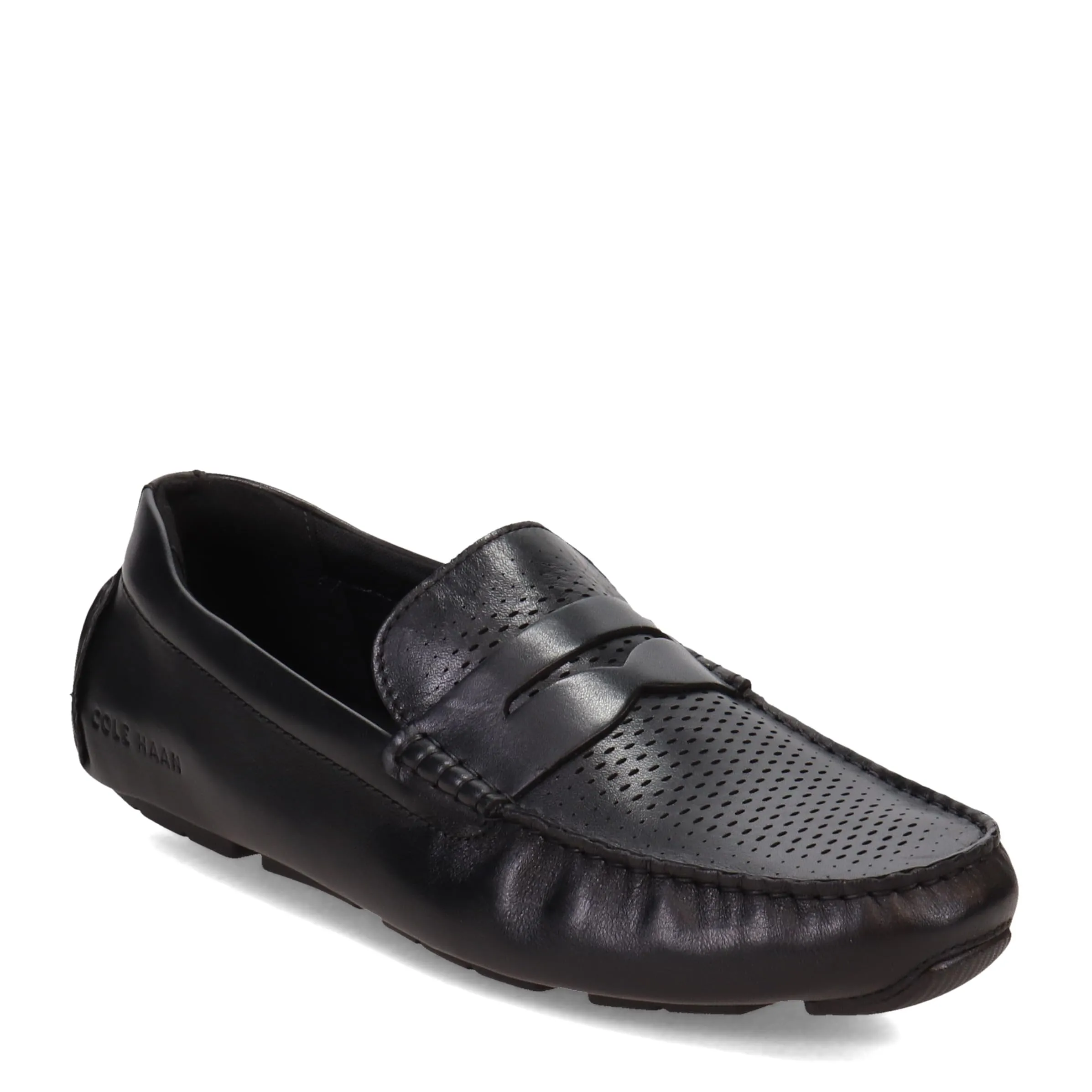 Cole Haan Men's Grand Laser Penny Driver Driving Style Loafer, Black/Black, 10