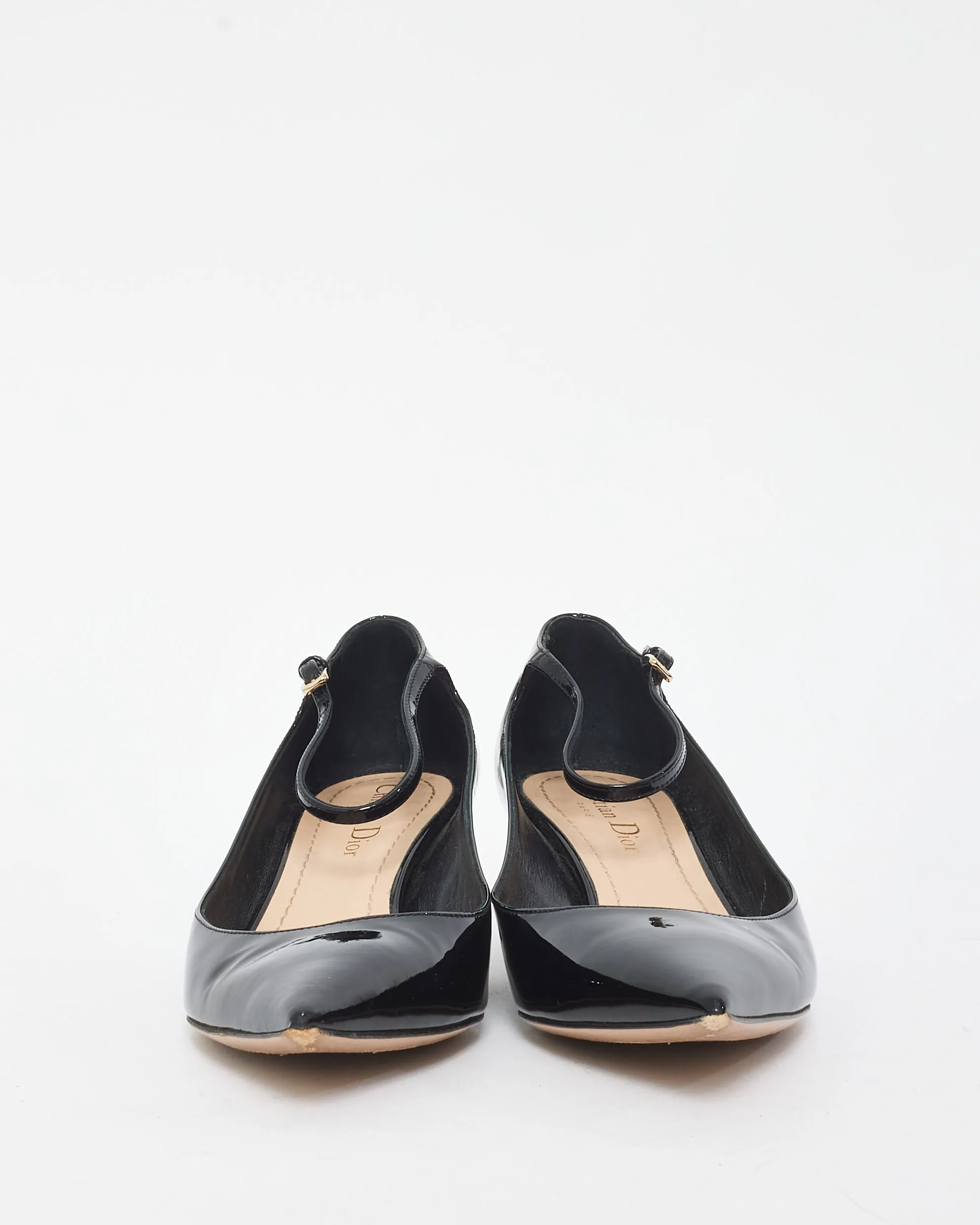 Dior Black Patent Leather Ankle Strap Kitten Heels - 36.5
