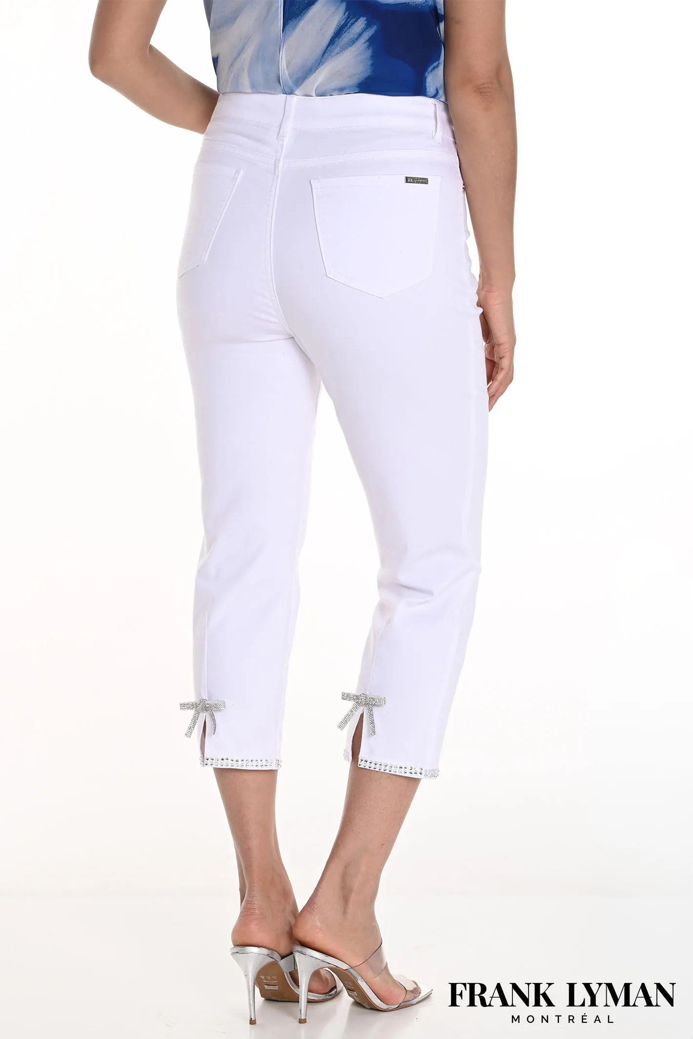 Frank Lyman 256735U White Cropped Trousers Bow Detail