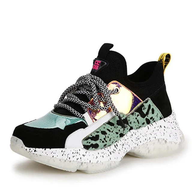 Genuine Leather Suede Sneakers Platform Dad Shoes