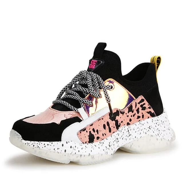Genuine Leather Suede Sneakers Platform Dad Shoes