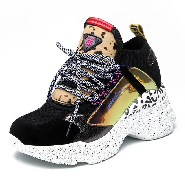 Genuine Leather Suede Sneakers Platform Dad Shoes