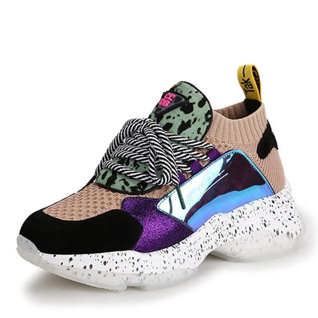 Genuine Leather Suede Sneakers Platform Dad Shoes