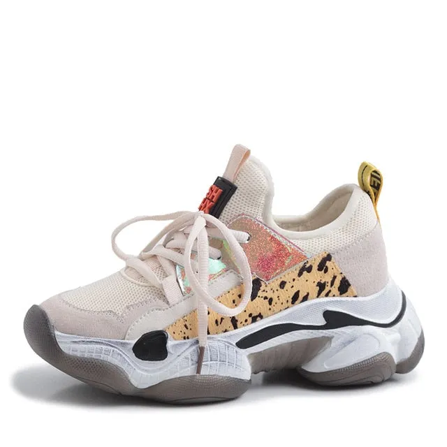Genuine Leather Suede Sneakers Platform Dad Shoes