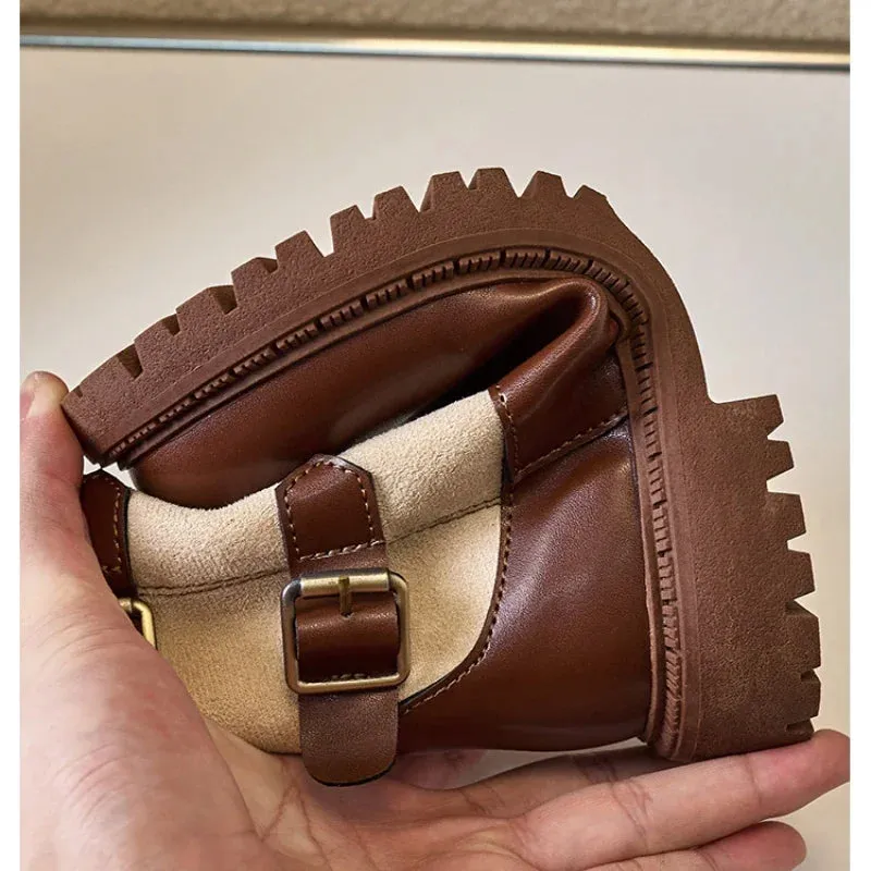 Girls Comfortable British Style Versatile Trendy Leather Boots