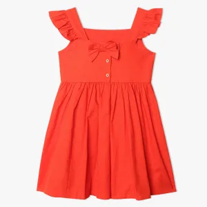 Girls Knee Length Square Neck Short Sleeve Dress