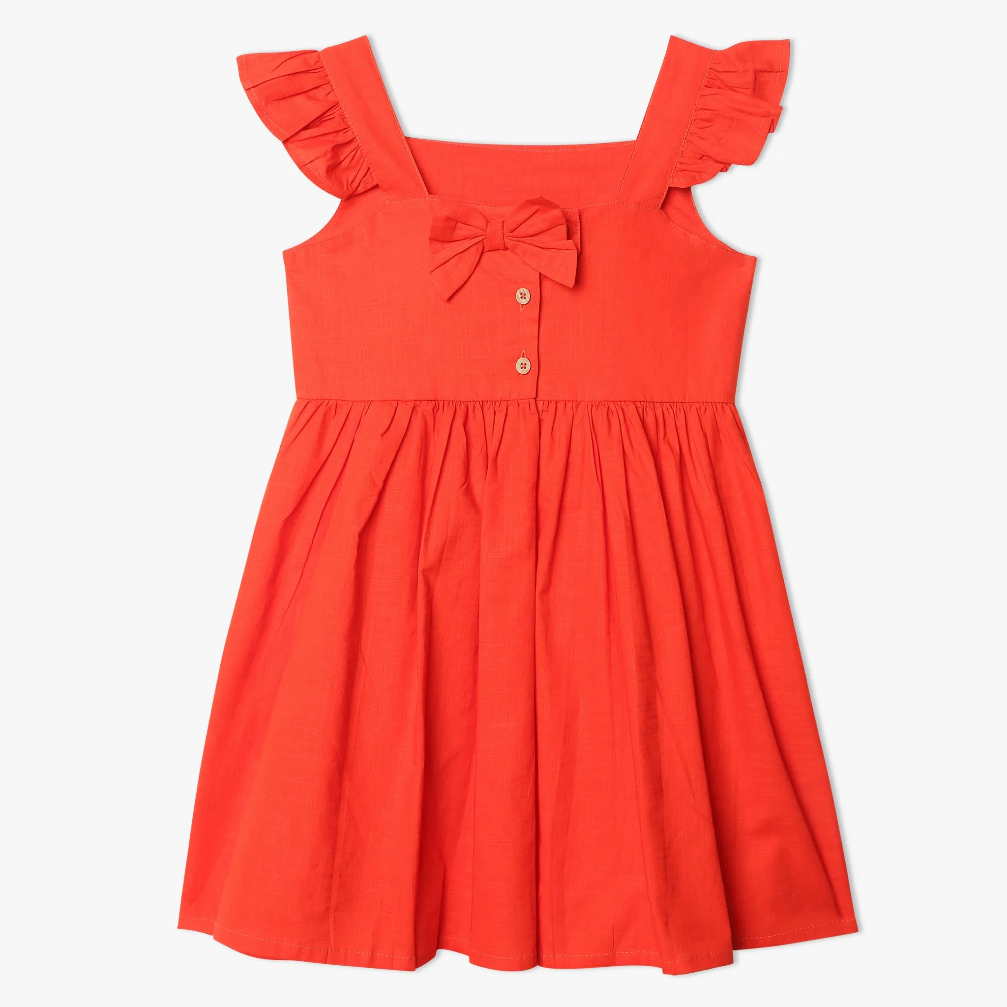 Girls Knee Length Square Neck Short Sleeve Dress