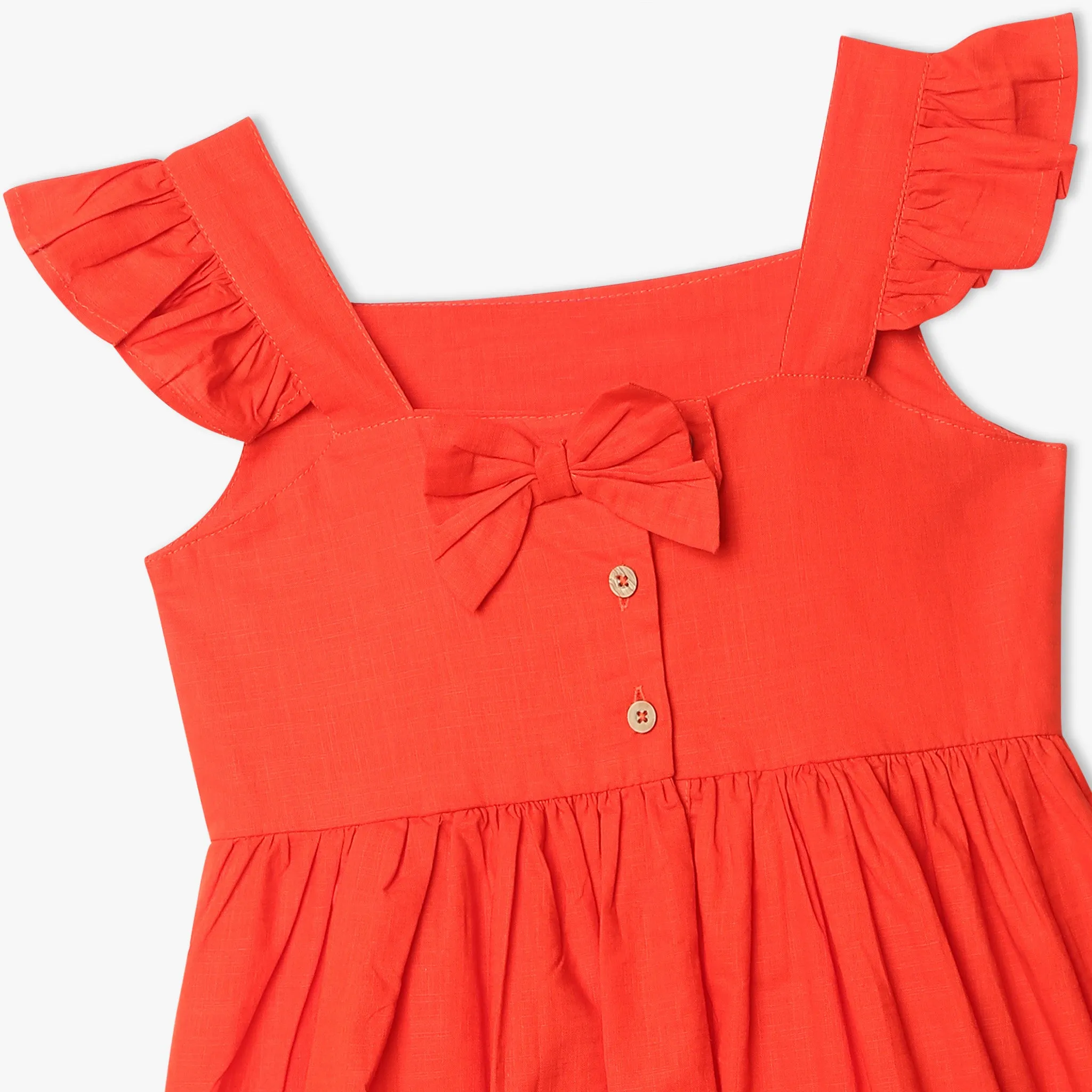 Girls Knee Length Square Neck Short Sleeve Dress