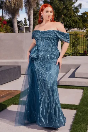 Glitter Print Off-Shoulder Gown