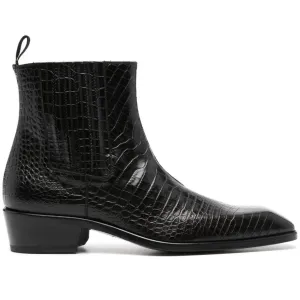 Handmade Customisable Black Crocodile Leather Chelsea Boots For Men
