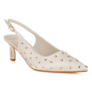 Heart-Shaped Rhinestone Studded Slingbacks