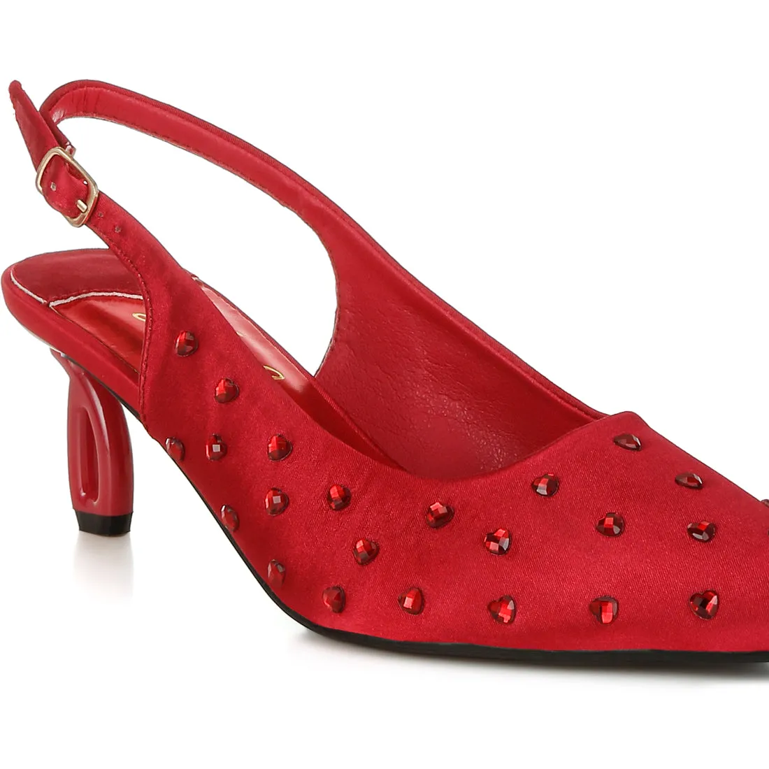 Heart-Shaped Rhinestone Studded Slingbacks