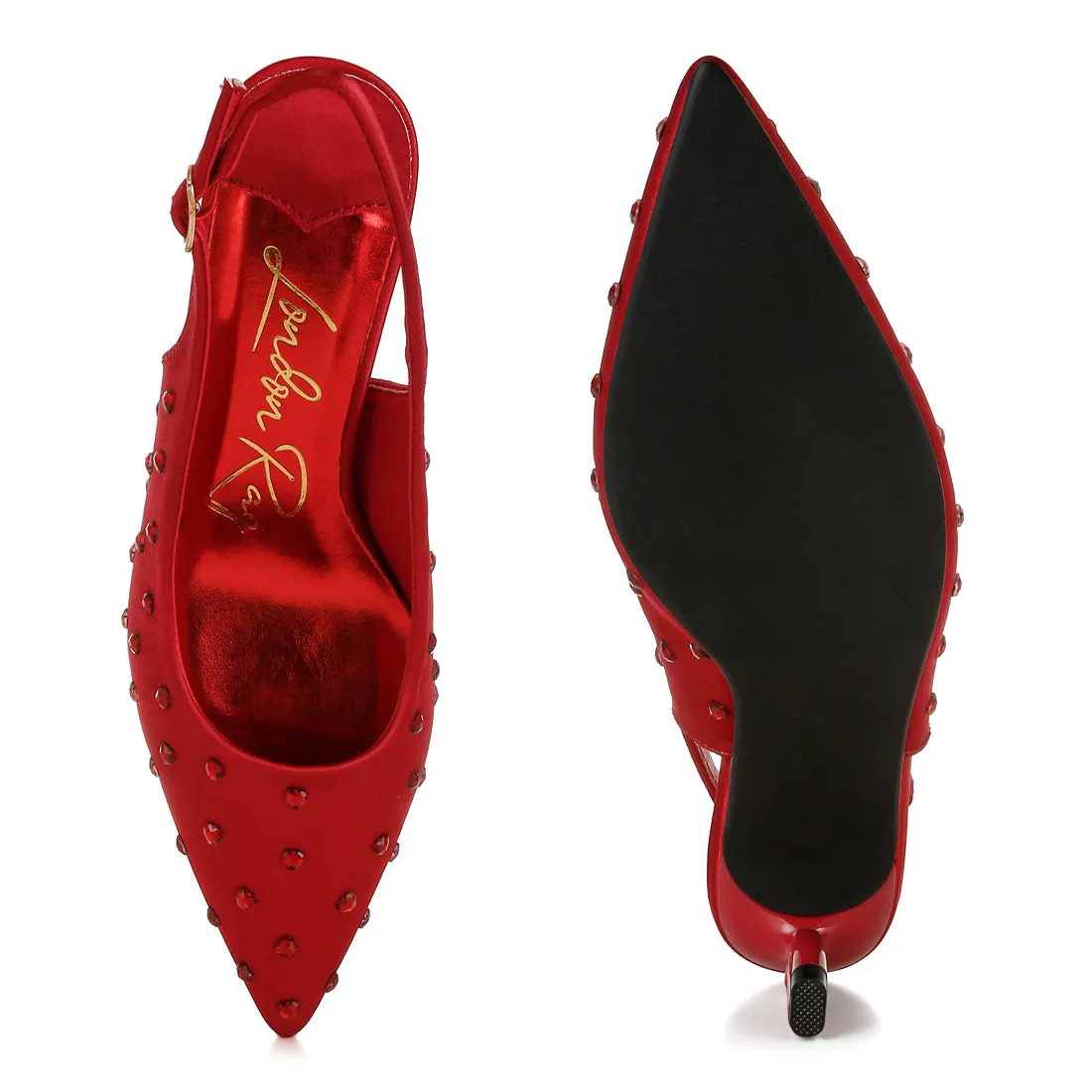 Heart-Shaped Rhinestone Studded Slingbacks