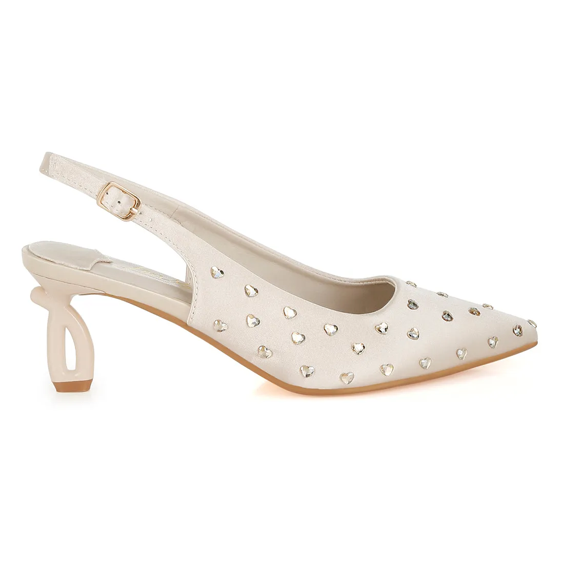 Heart-Shaped Rhinestone Studded Slingbacks