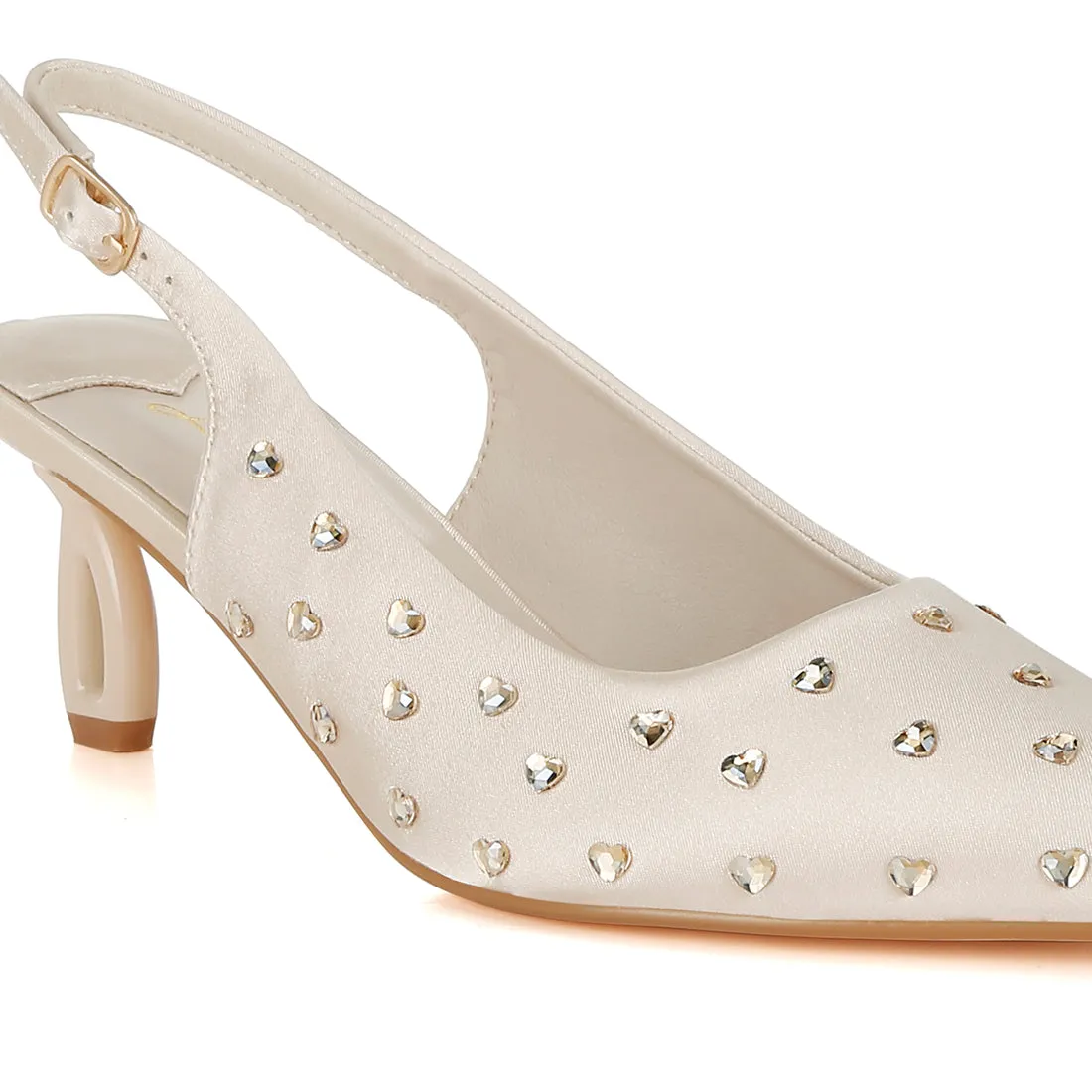 Heart-Shaped Rhinestone Studded Slingbacks