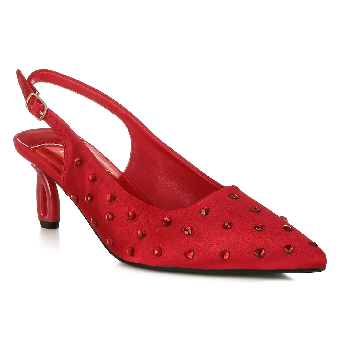 Heart-Shaped Rhinestone Studded Slingbacks