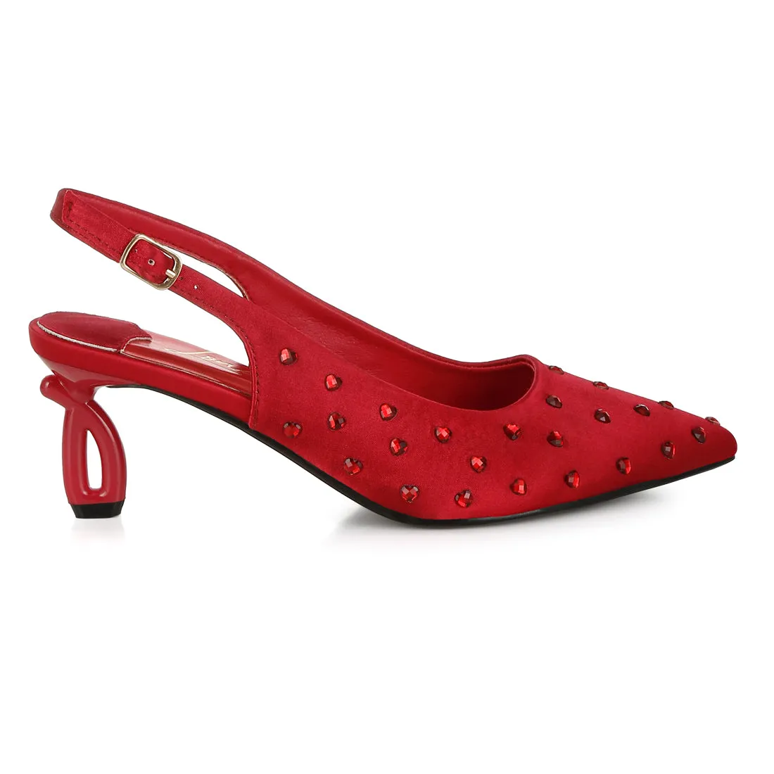 Heart-Shaped Rhinestone Studded Slingbacks
