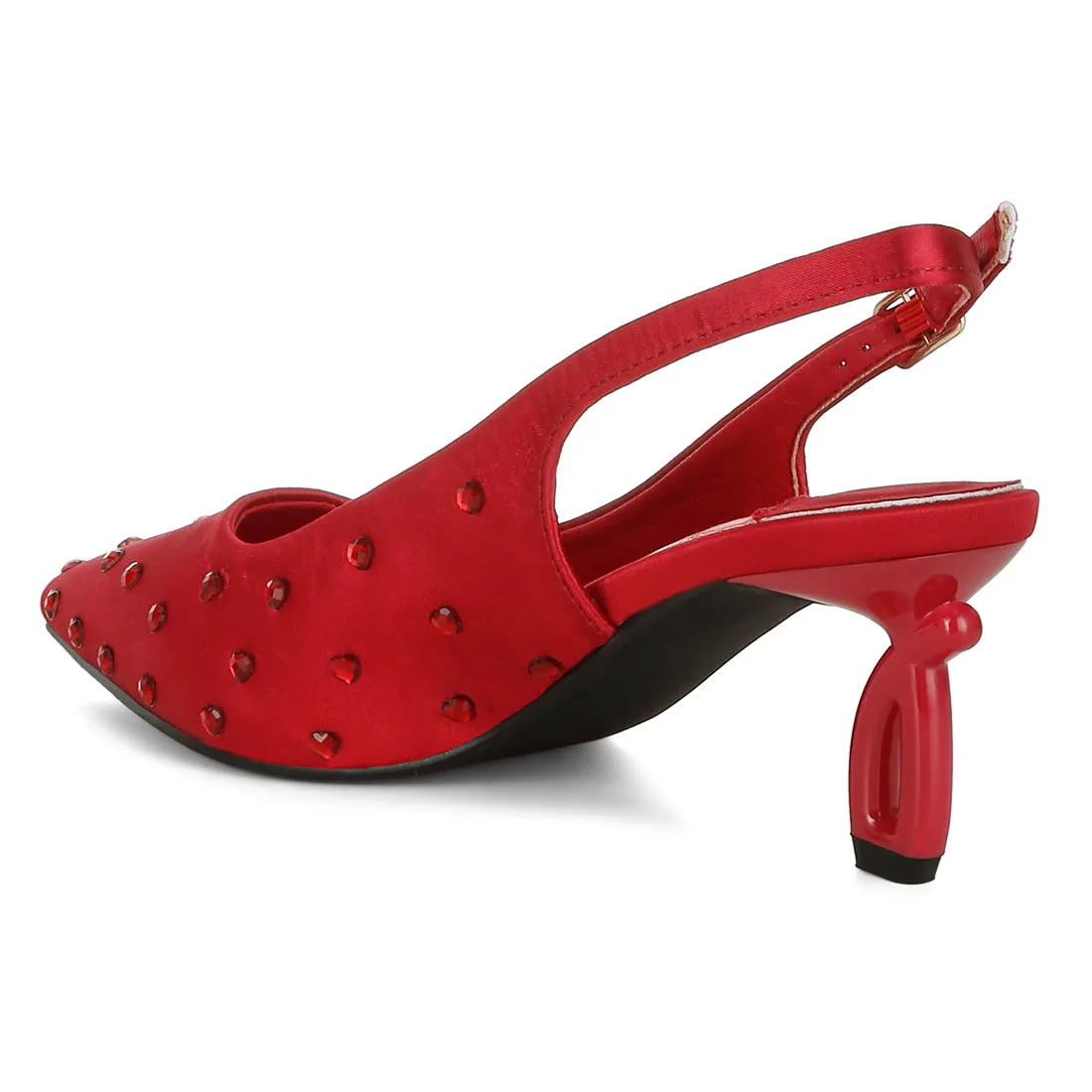 Heart-Shaped Rhinestone Studded Slingbacks