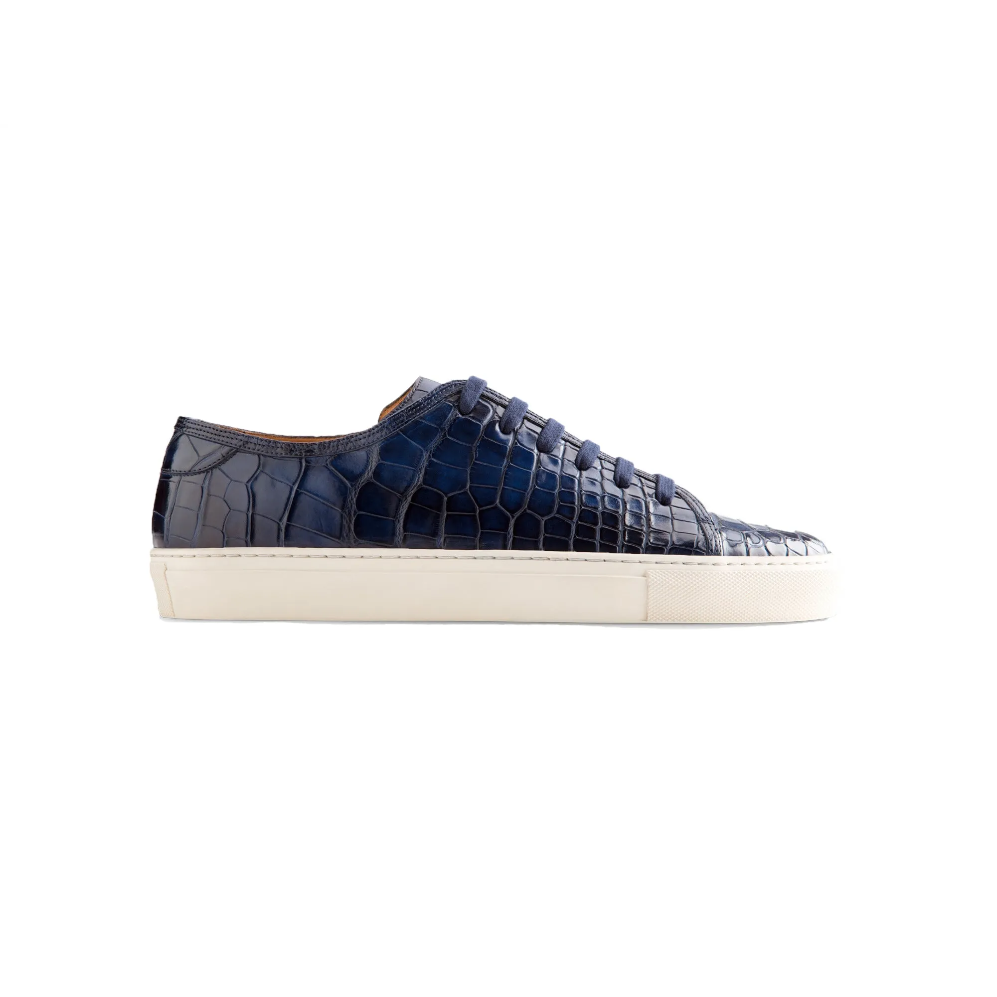 Height Increasing Navy Blue Croc Print Leather Cornella Lace Up Sneakers