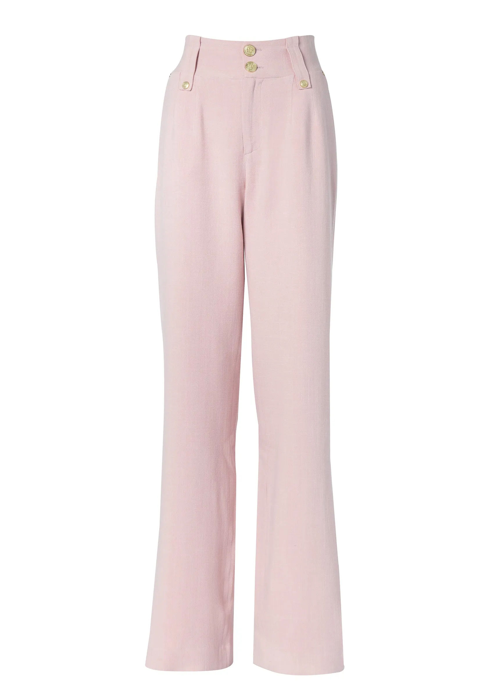 High Waisted Straight Trouser (Pink Linen)