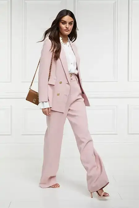 High Waisted Straight Trouser (Pink Linen)