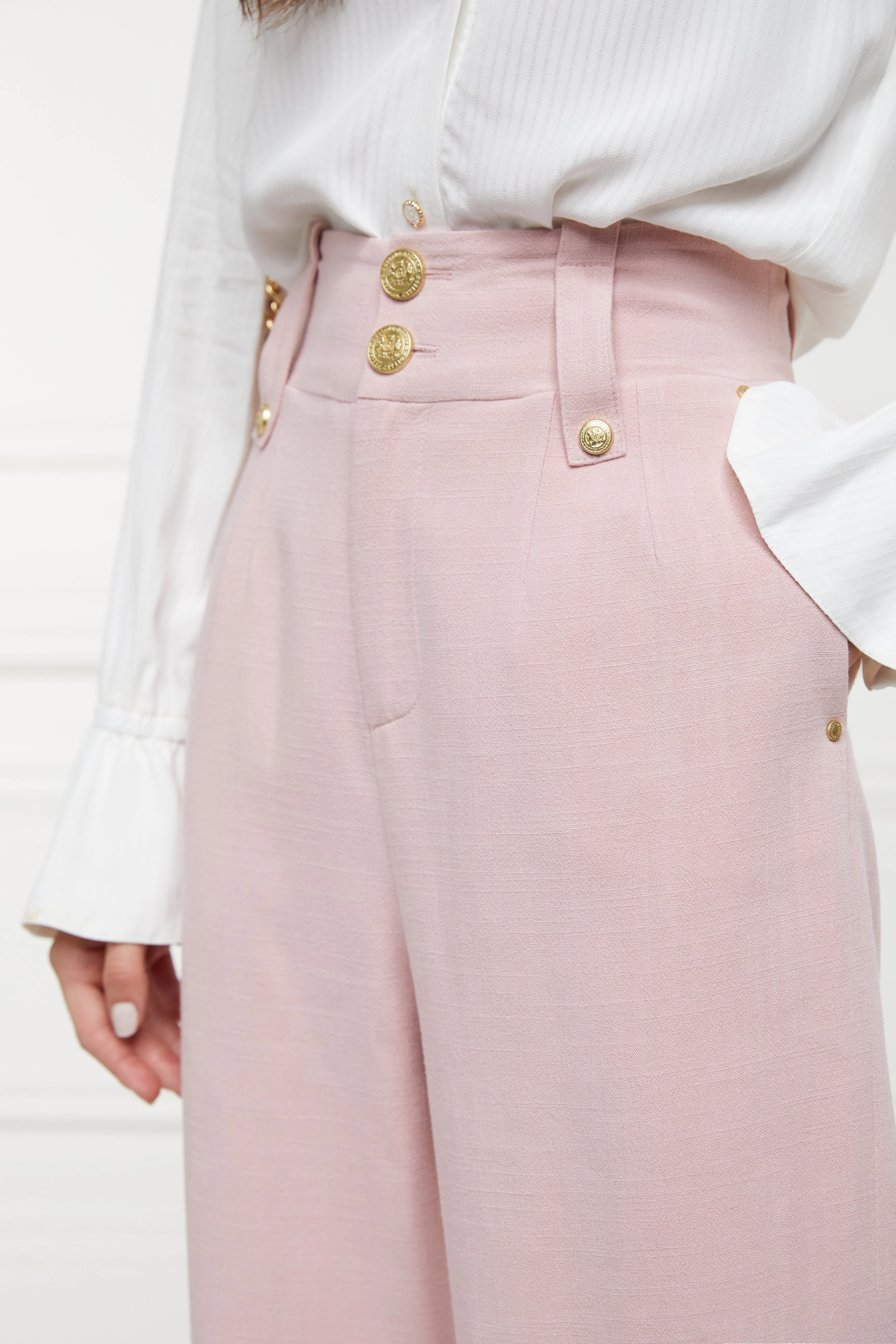 High Waisted Straight Trouser (Pink Linen)