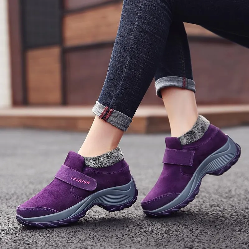 Ladies Plus Velvet Warm Soft Bottom Walking Sneakers