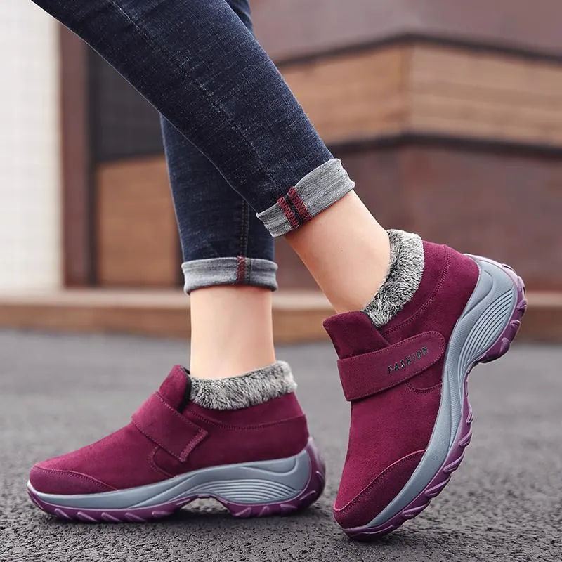 Ladies Plus Velvet Warm Soft Bottom Walking Sneakers