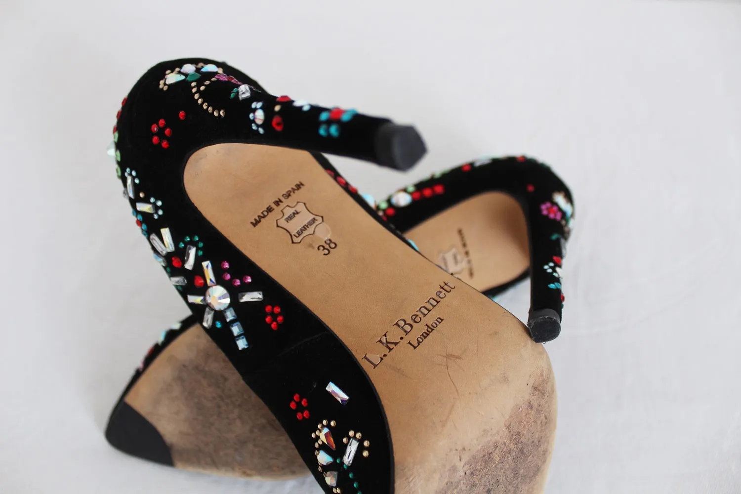 L.K. BENNETT JEWELLED HEELS BLACK - SIZE 4