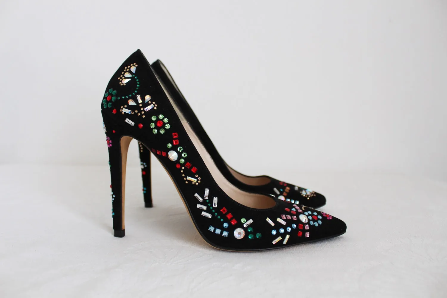 L.K. BENNETT JEWELLED HEELS BLACK - SIZE 4