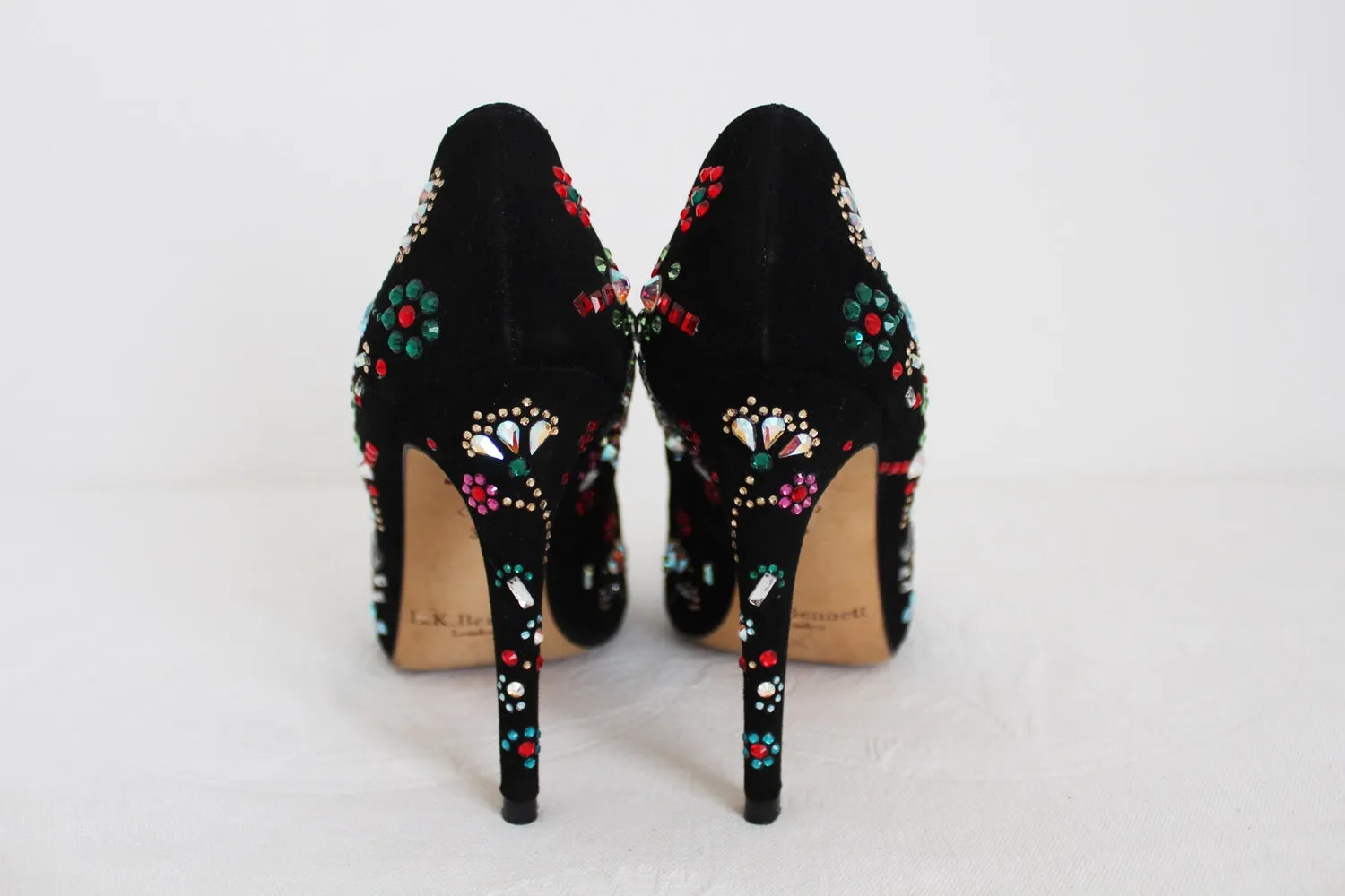 L.K. BENNETT JEWELLED HEELS BLACK - SIZE 4
