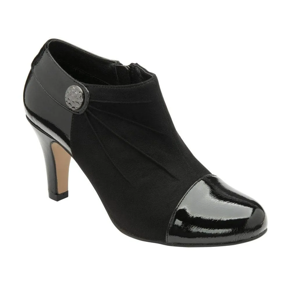 Lotus Auvergne Microfibre & Patent Button Trim Almond Toe Shoe Boot