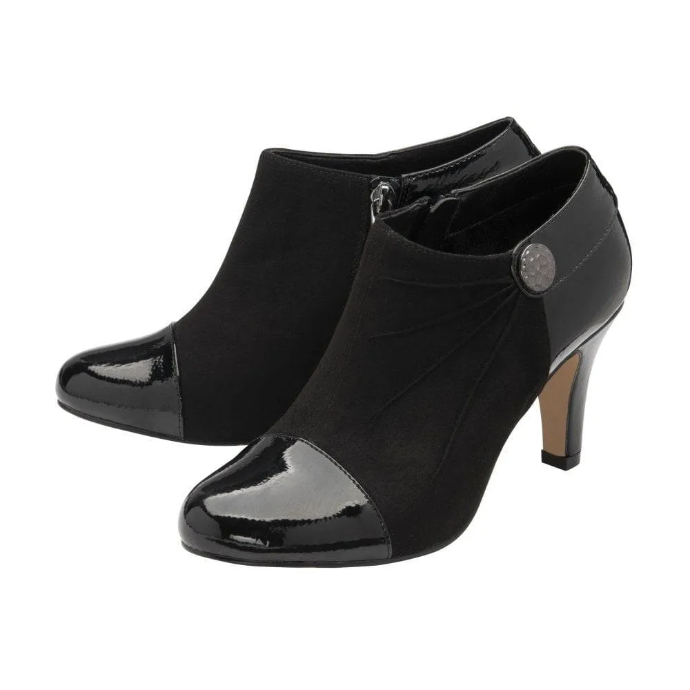 Lotus Auvergne Microfibre & Patent Button Trim Almond Toe Shoe Boot