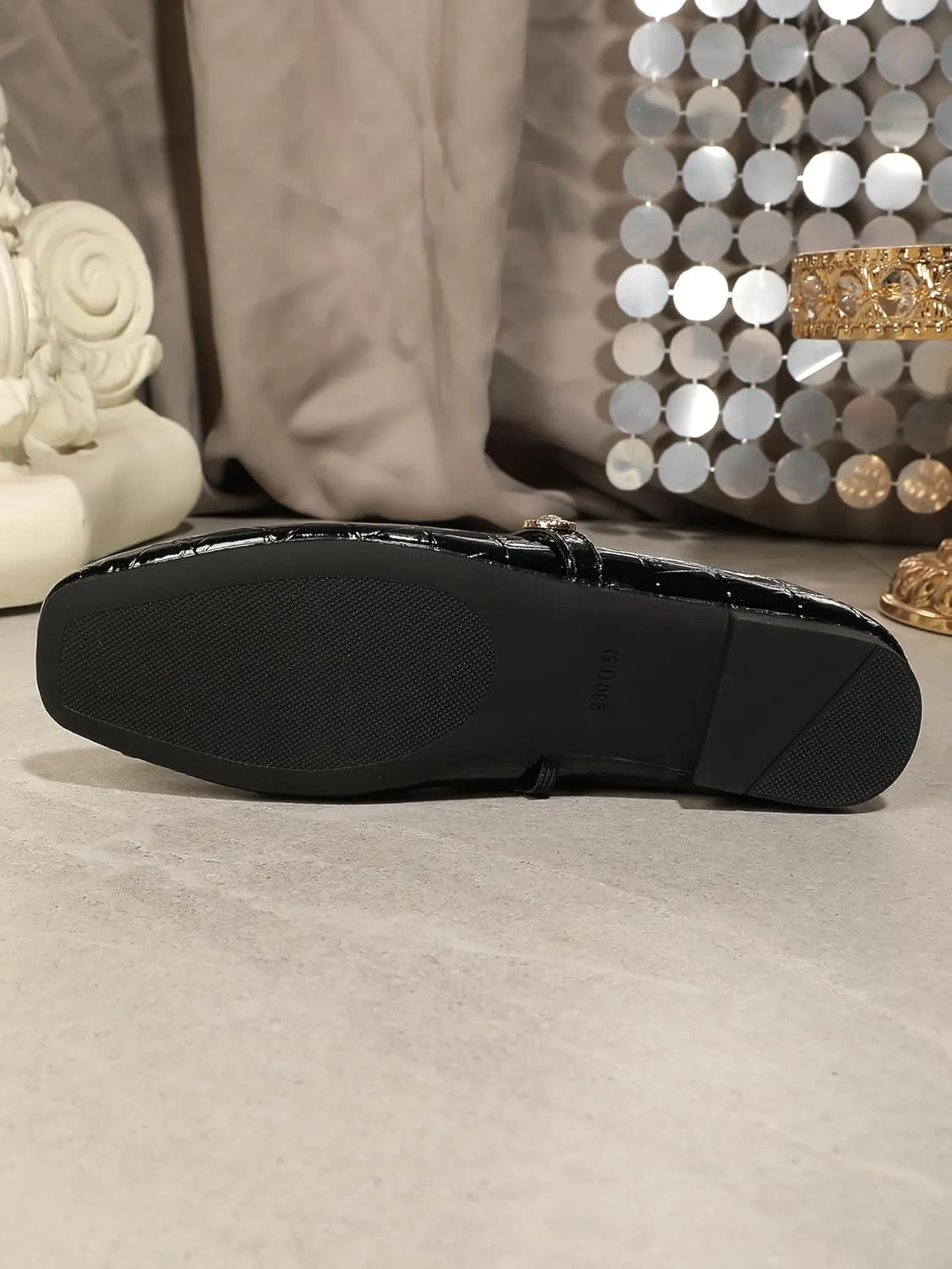 Mary Jane Flats for Women Square Toe Ballet Flat with Crocodile Pattern Women's Dressy Patent Leather Slip-on Flat Shoes for Work Party Casual Walking Comfortable