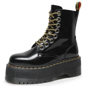 PEOPLETERRITORY 2025 thick-soled 8-hole locomotive boots, side zipper British women's short boots, versatile muffin bottom lace-up tooling boots