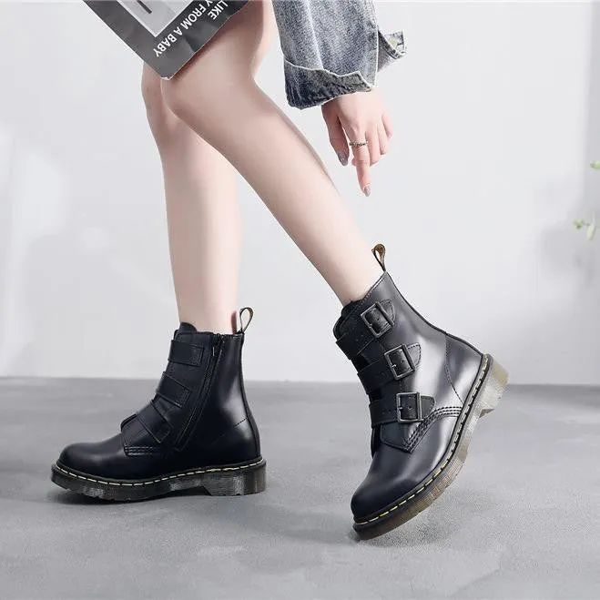 PEOPLETERRITORY Aberdeen New tooling boots women's 1460 British versatile high-top women's boots leather locomotive three-buckle strap new model