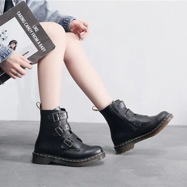 PEOPLETERRITORY Aberdeen New tooling boots women's 1460 British versatile high-top women's boots leather locomotive three-buckle strap new model