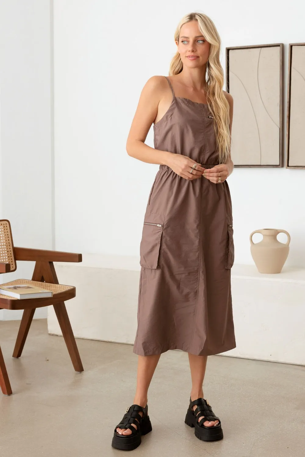 "Le Lis" Drawstring Cargo Midi Dress