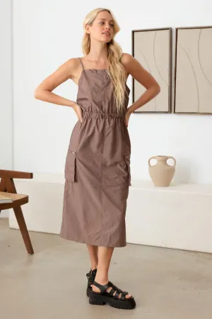 "Le Lis" Drawstring Cargo Midi Dress