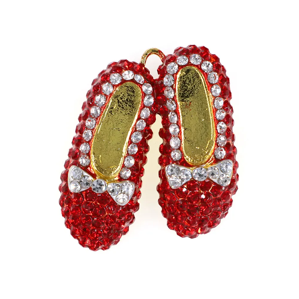 Rhinestone Red High Heels Shoes with Bow Necklace Pendant Suitable for Women
